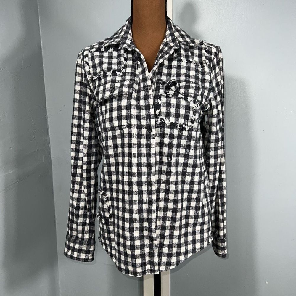 The Rail, Black & White Checked Button Up Plaid F… - image 2
